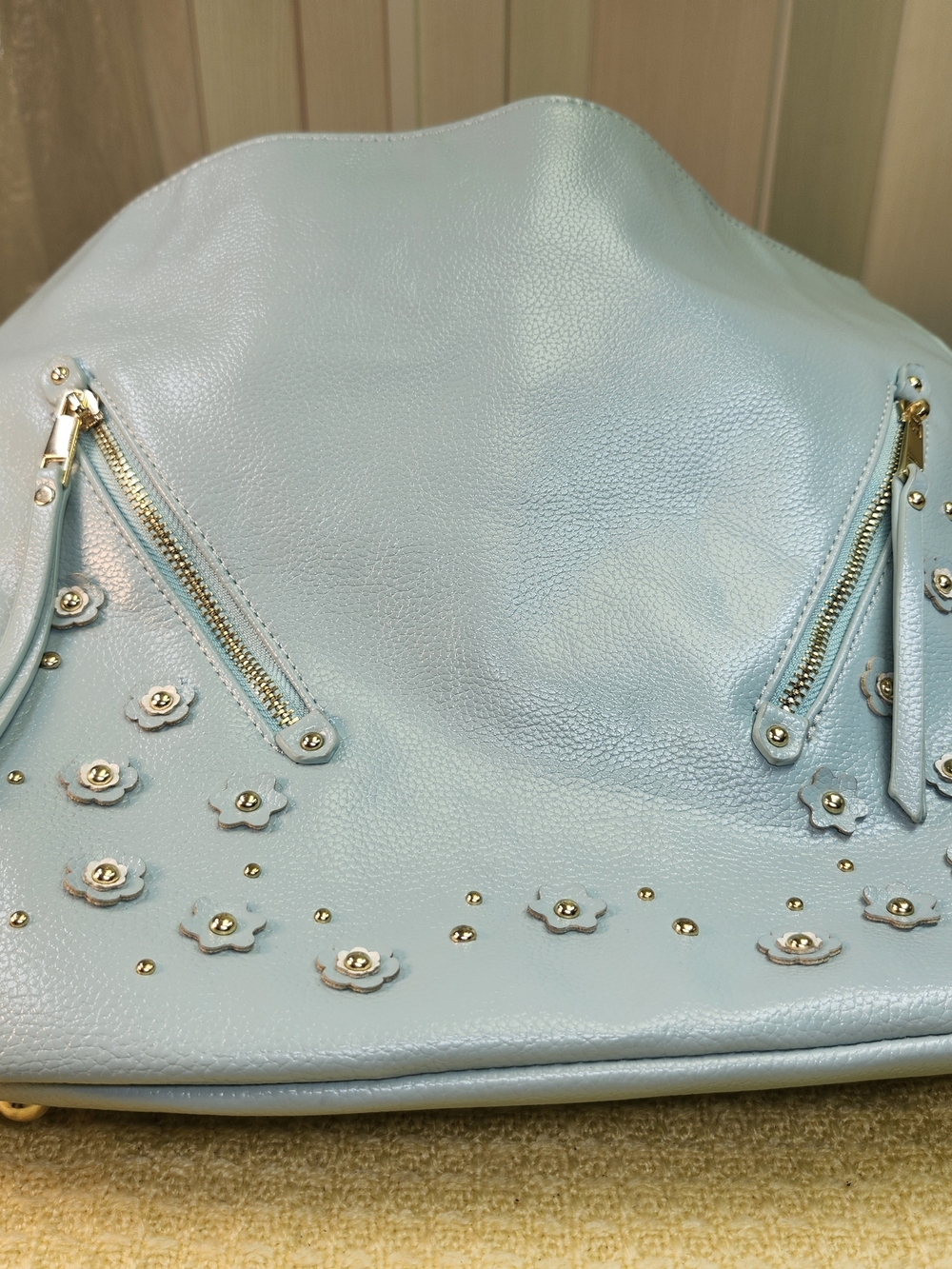 MELLOW WORLD Soft Light Blue Floral-Stud Women's Hobo Bag
